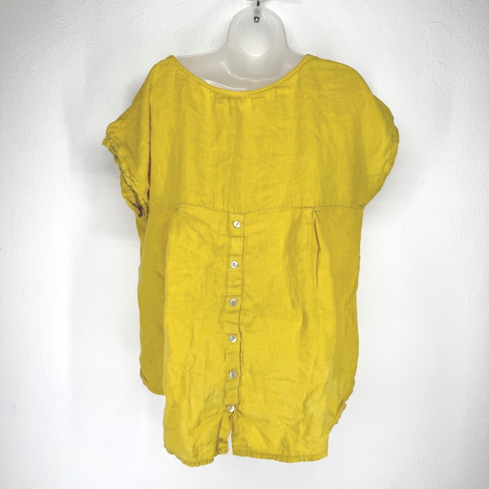 Terzo Millennio Mustard Oversized Linen Button Back Boho Top‎ Italy Eco Medium